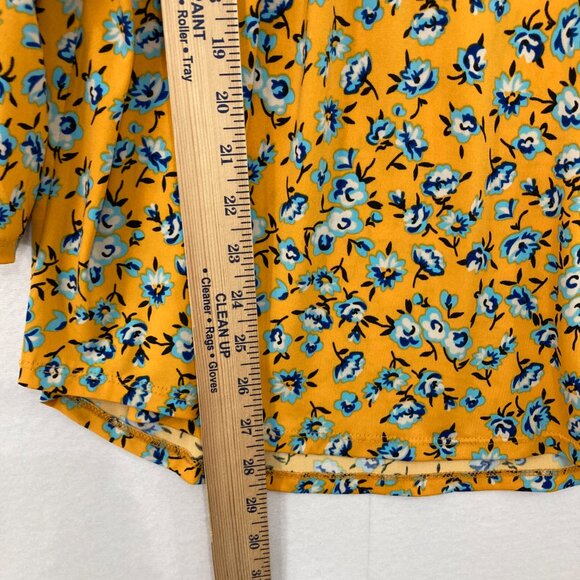 NY Collection XL Yellow Ditsy Floral Pintuck Rolled Sleeve Stretch Popover Top - Picture 5 of 9